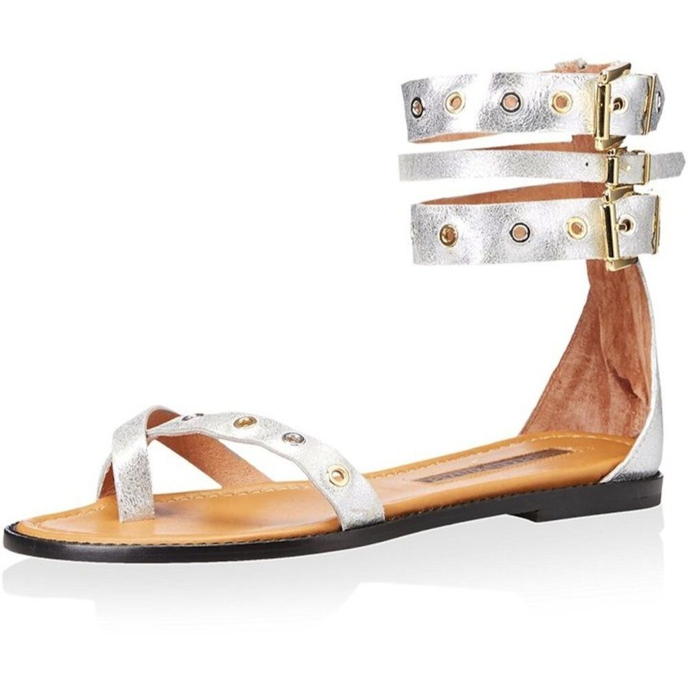NWOB Modern Vintage Rene Silver Leather Strappy Sandal